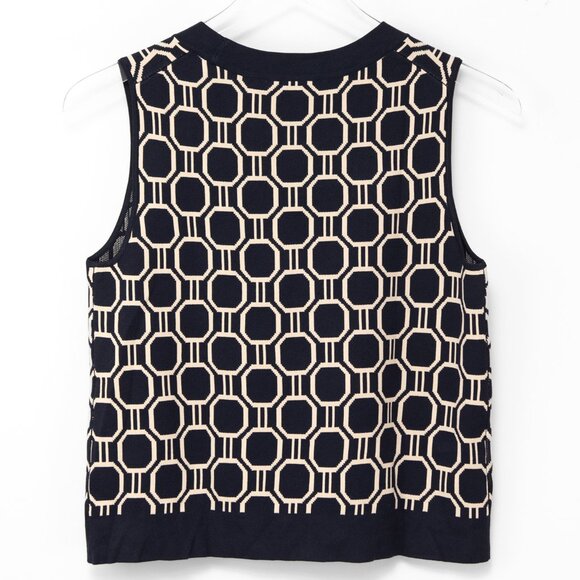 Ann Taylor Ann Cardigan + Shell Geometric Sweater Set Tan Navy Blue Size XS New - Picture 4 of 11